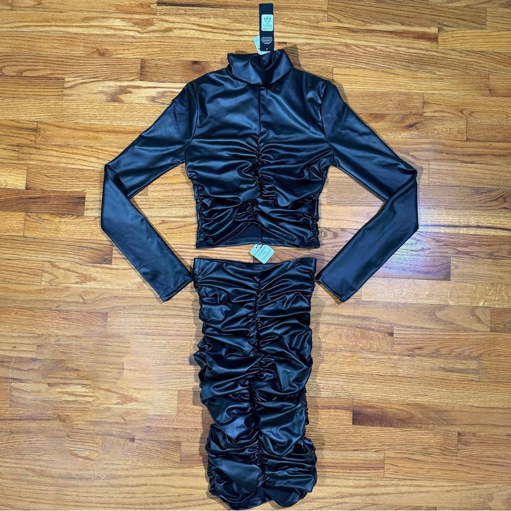 Faux Leather Shirt and Skirt Set - NWT